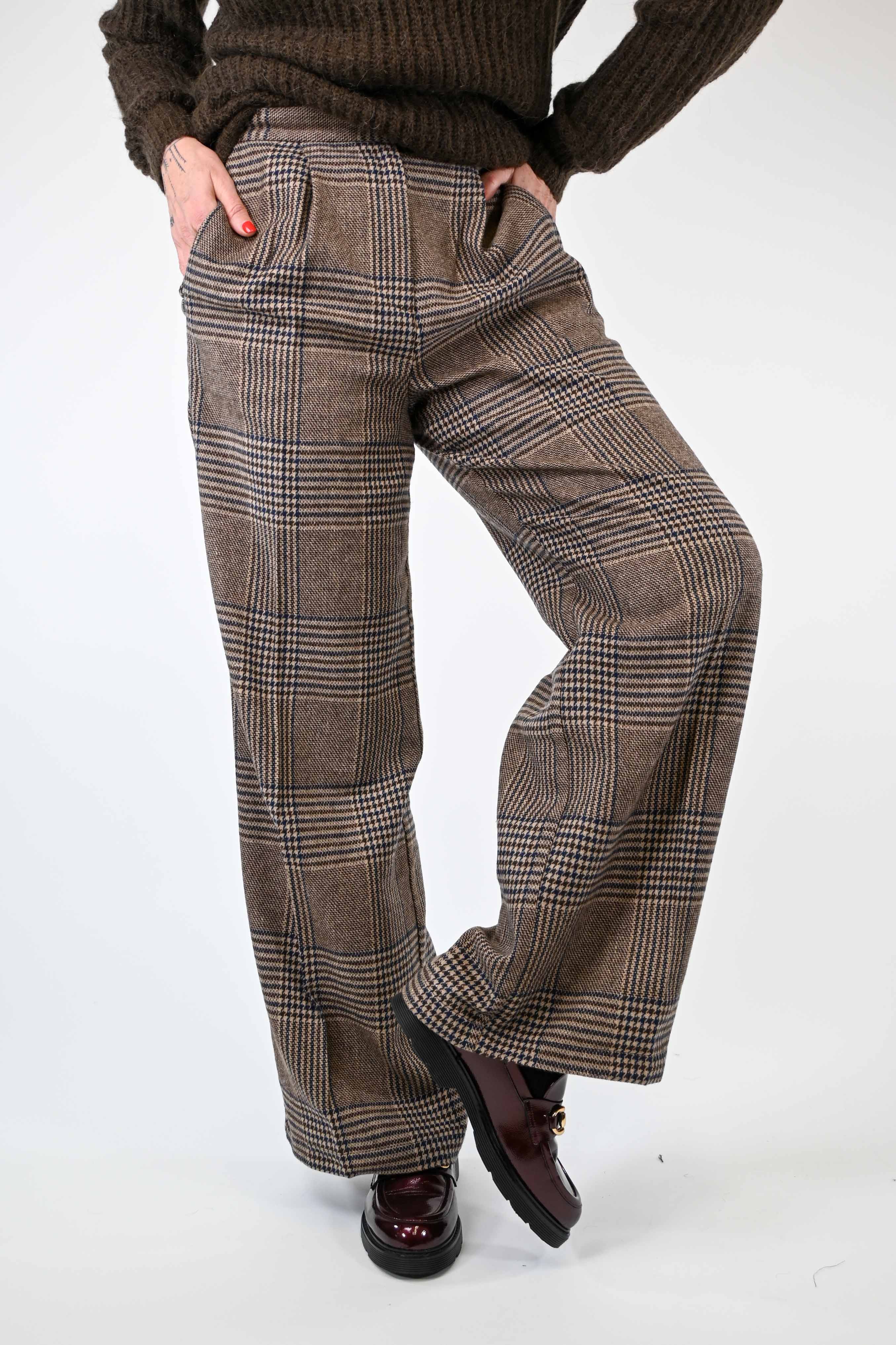PANTALONE PALAZZO IN FLANELLA PRINCIPE DI GALLES – Bros'