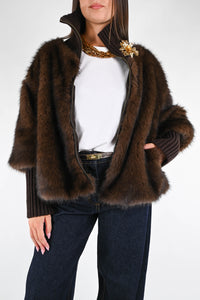 SOUVENIR - ECOPELLICCIA CON COLLO E POLSI LANA ART.S38M0550 - MORO