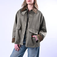 HAVEONE - GIACCA COTONE CON INSERTI VELLUTO ART.JNO-Q051 - MILITARE