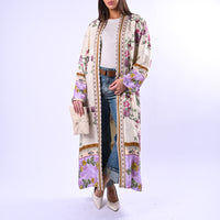 WU'SIDE - KIMONO LUNGO FANTASIA FLOREALE ART.26258 - PANNA/FUCSIA/LILLA