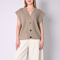 VICOLO - GILET OVER IN MAGLIA COSTA INGLESE ART.7AC7083/T - TAUPE