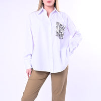 TENSIONE IN - CAMICIA POPELINE CON TASCA PAILLETTES ART.260048/B - BIANCO