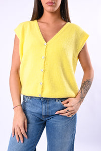 B LOVE - GILET OVER MODELLO SUN BOTTONI MADREPERLA ART.8801 - GIALLO