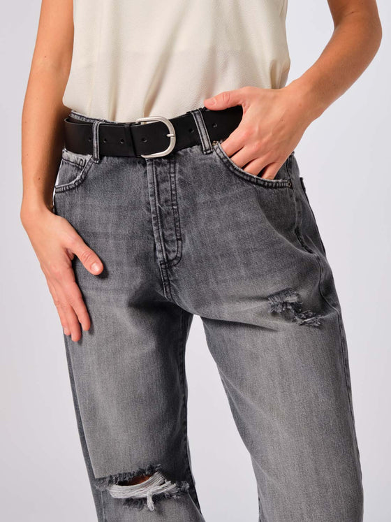 Jeans dritto con strappi Souvenir grigio