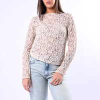 B LOVE - BLUSA SCOLLO BARCHETTA IN PIZZO ART.11817N - BEIGE