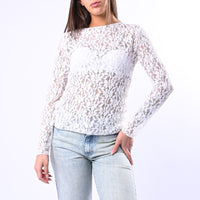 B LOVE - BLUSA SCOLLO BARCHETTA IN PIZZO ART.11817N - PANNA