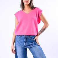 B LOVE - GILET OVER MODELLO SPRING SCOLLO V ART.8802 - FUXIA