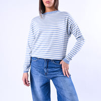 B LOVE - MAGLIA RIGHE SCOLLO BARCHETTA ART.C225 - PANNA/CELESTE