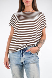 B LOVE - T-SHIRT RIGHE ART.11369R - PANNA/MORO