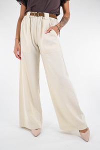 SOUVENIR - PANTALONE PALAZZO IN CREPE ART.G37P1685 - BURRO