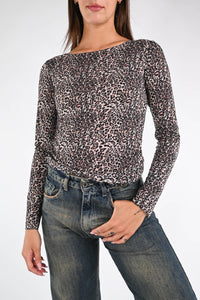 B LOVE - T-SHIRT MISTO CACHEMIRE BARCHETTA ART.10987M - ANIMALIER