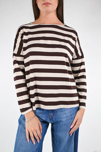 B LOVE - T-SHIRT A SCATOLA A RIGHE ART.11713 - MORO/ECRU
