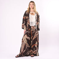 PHILIA LOFT - KIMONO STAMPA FOGLIE IN LINO ART.R021086/M - MORO