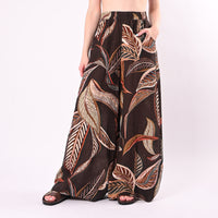 PHILIA LOFT - PANTALONE PALAZZO STAMPA FOGLIE IN LINO ART.R02L1090/M - MORO