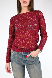 B LOVE - BLUSA  SCOLLO BARCHETTA IN PIZZO ART.11817 - BORDEAUX