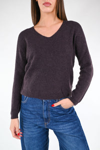 B LOVE - MAGLIA BABY ALPACA SCOLLO V ART.SOFT/7106 - MORO