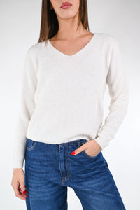 B LOVE - MAGLIA BABY ALPACA SCOLLO V ART.SOFT/7106 - PANNA