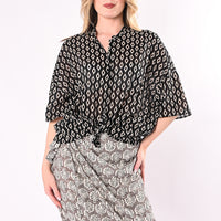 VICOLO - CAMICIA OVER MUSSOLA MANICA CORTA FANTASIA ROMBI ART. TAB3461/N - NERO