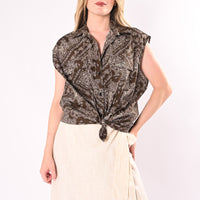 VICOLO - CAMICIA SMANICATA STAMPA BANDANA ART.TAB3133/MB - MORO/BURRO