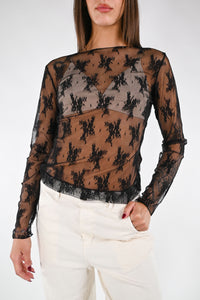 B LOVE - BLUSA SCOLLO BARCHETTA IN PIZZO ART.11645 - NERO