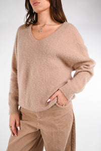 B LOVE - MAGLIA OVER SCOLLO V KID MOHAIR ART.Z24266 - CAMMELLO