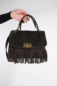 B LOVE - BORSA PICCOLA CON FRANGE SCAMOSCIATA ART.AR172 - MORO