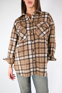 RECUPERO - CAMICIA A QUADRI IN FLANELLA ART.DN114 - BEIGE/MORO