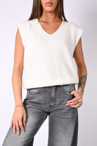 B LOVE - GILET OVER MODELLO SPRING SCOLLO V ART.8802 - PANNA