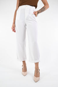 GOLD - PANTALONE BAGGY VISCOSA/LINO ART.17721/4348 - BIANCO