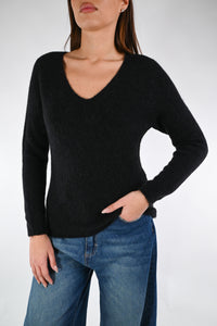 B LOVE - MAGLIA BABY ALPACA SCOLLO V ART.SOFT/7106 - NERO