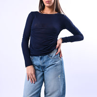 B LOVE - T-SHIRT SCOLLO BARCHETTA MISTO SETA ART.10987/PE - BLU