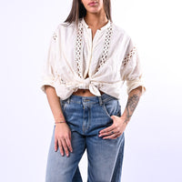 MOTEL - CAMICIA MUSSOLA CON INSERTI UNCINETTO ART.S26C575 - BURRO