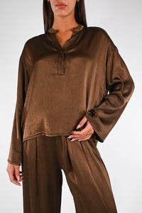 PHILIA LOFT - BLUSA IN VISCOSA GOFFRATA ART.G0053 - MORO