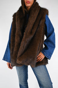 SOUVENIR - ECOPELLICCIA CON MANICHE DENIM ART.F38X0613 - MORO/DENIM