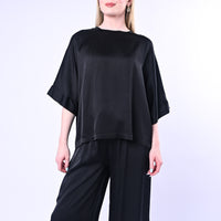MOTEL - BLUSA OVER IN RASO DI VISCOSA ART.D374B97/N - NERO