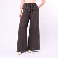 MOTEL - PANTALONE IN LINO PALAZZO CON COULISSE ART.S26PE37/C - CIOCCOLATO