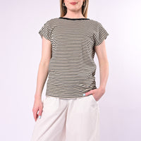 SOUVENIR - T-SHIRT RIGHE SCOLLO V DIETRO ART.M39F1419/PN - PANNA/NERO