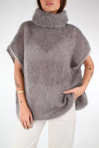 B LOVE - GILET OVER CIAMBELLA IN KID MOHAIR ART.28001 - FANGO