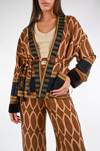 WU'SIDE - GIACCA KIMONO ART.25622 - FANTASIA CIOCCOLATO/CAMMELLO
