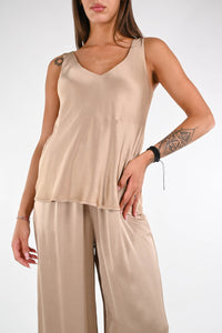 VICOLO - TOP SATIN SCOLLO V ART.TF0248 - BEIGE