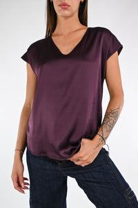 MOTEL - BLUSA IN SATIN SCOLLO V ART.D648BQ7Q - BURGUNDY
