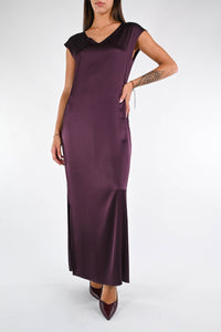 MOTEL - ABITO LUNGO IN SATIN SCOLLO V ART.FA765A97Q - BURGUNDY