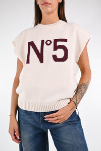 TENSIONE IN - GILET MAGLIA N°5 ART.T10A400 - PANNA/BORDEAUX