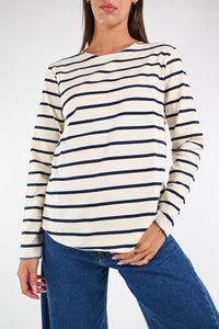 B LOVE - FELPA GARZATA A RIGHE ART.3005 - PANNA/BLU