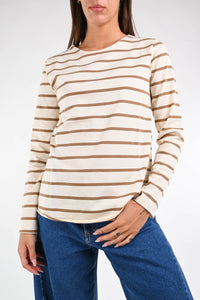 B LOVE - FELPA GARZATA A RIGHE ART.3005 - PANNA/CAMMELLO