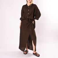 PHILIA LOFT - CAMICIA OVER IN PURO LINO ART.R02L1398/C - CIOCCOLATO