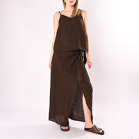 PHILIA LOFT - TOP SPALLINA IN PURO LINO ART.R02L1441/C - CIOCCOLATO