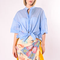 PHILIA LOFT - CAMICIA IN MMUSSOLA COLLO COREANA ART.D02E1387/C - CELESTE