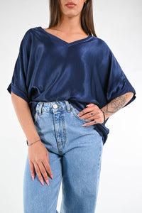 B LOVE - BLUSA OVER SCOLLO V ART.2317 - BLU