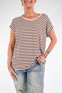 B LOVE - T-SHIRT RIGHE VISCOSA/LINO ART.11362 - MORO/ECRU